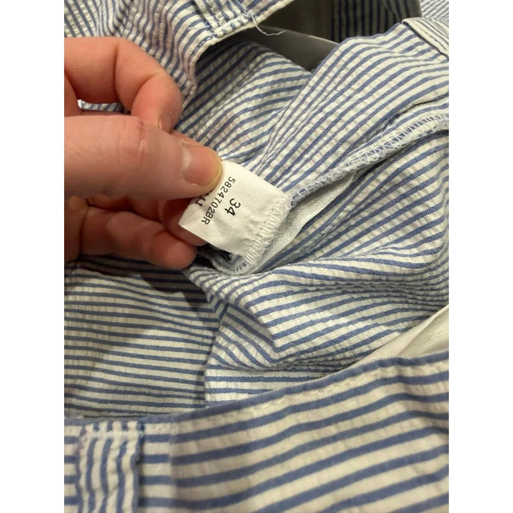 Polo Ralph Lauren Men’s Seersucker Pleated Shorts Size 34 Blue White Stripe Cott